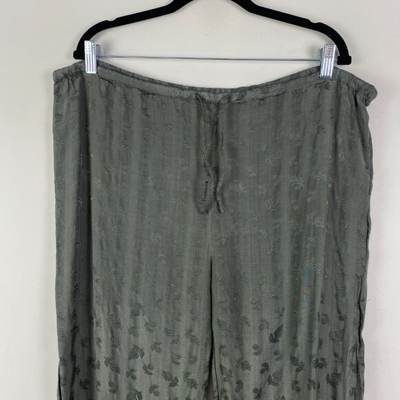 April Cornell Pants Womens Size M Floral Straight Leg Drawstring Sage Green - Picture 2 of 8